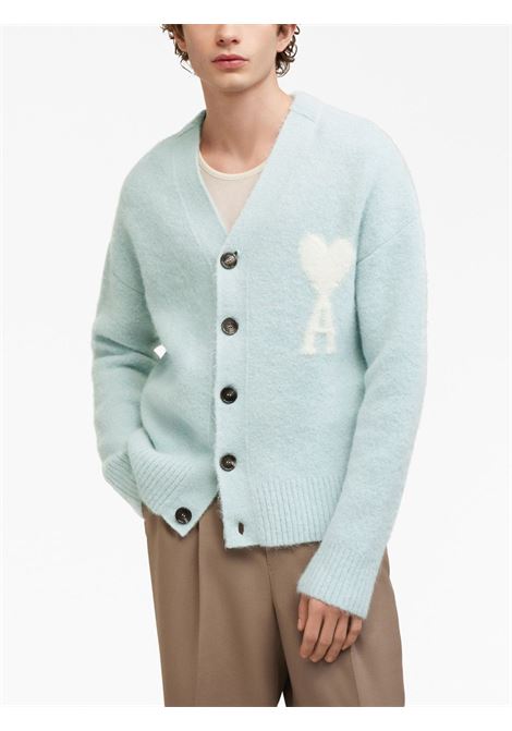 Cardigan con logo in azzurro - AMI unisex AMI PARIS | UKC025KN0032482